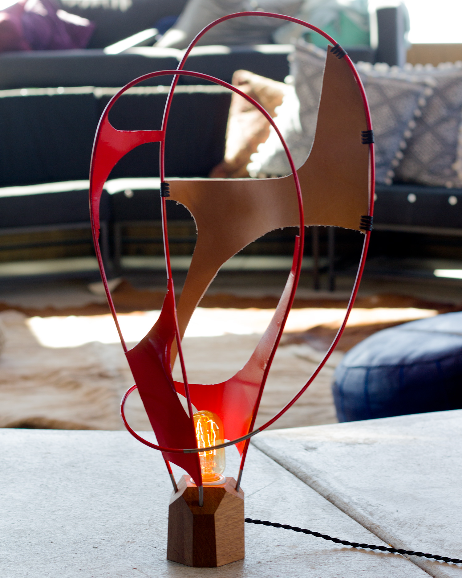 Void #3 Lamp - Steel, Leather, Jatoba, and light