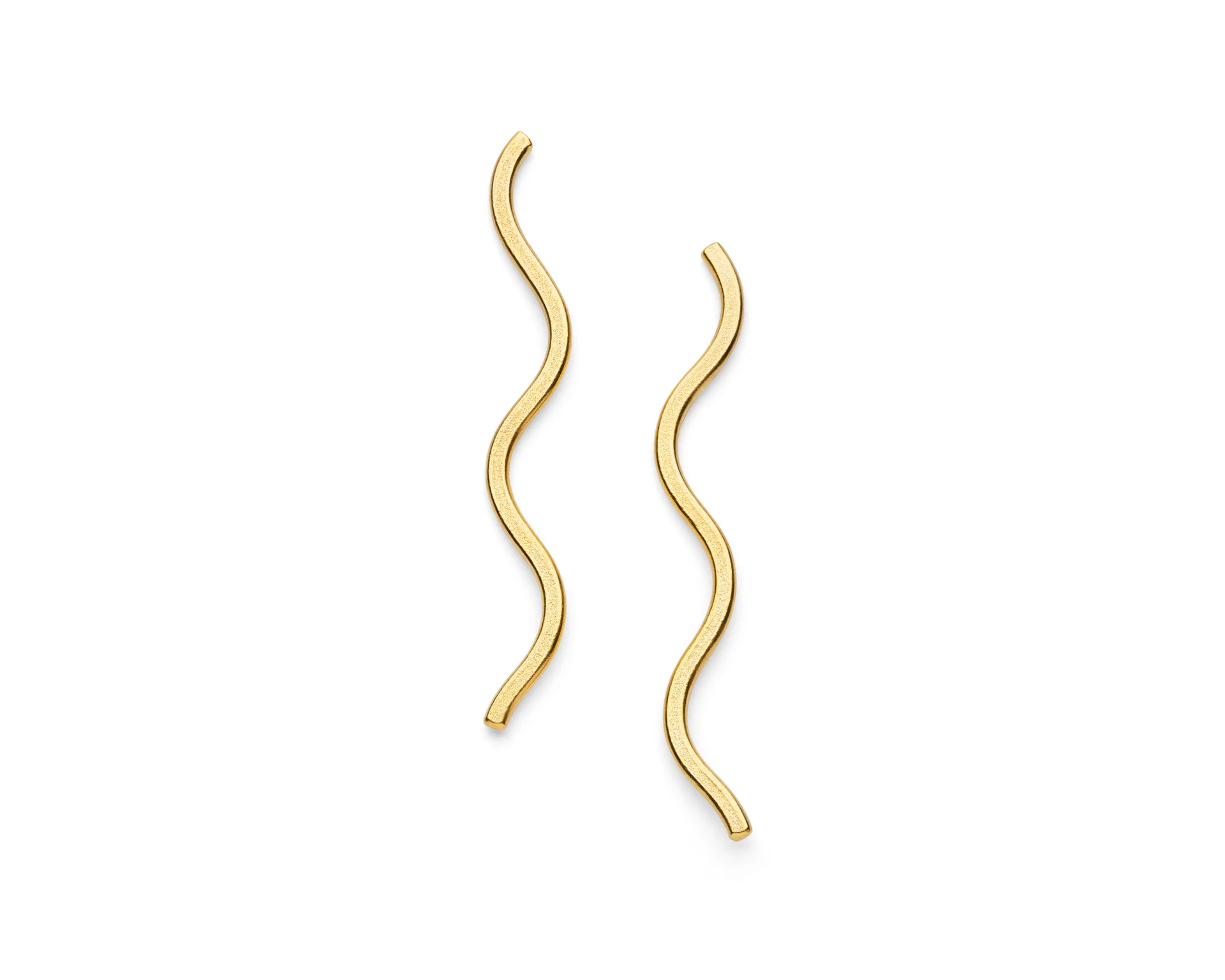 Long wave earrings in gold plated silver (gold vermeil). By Heather Woof Jewellery.