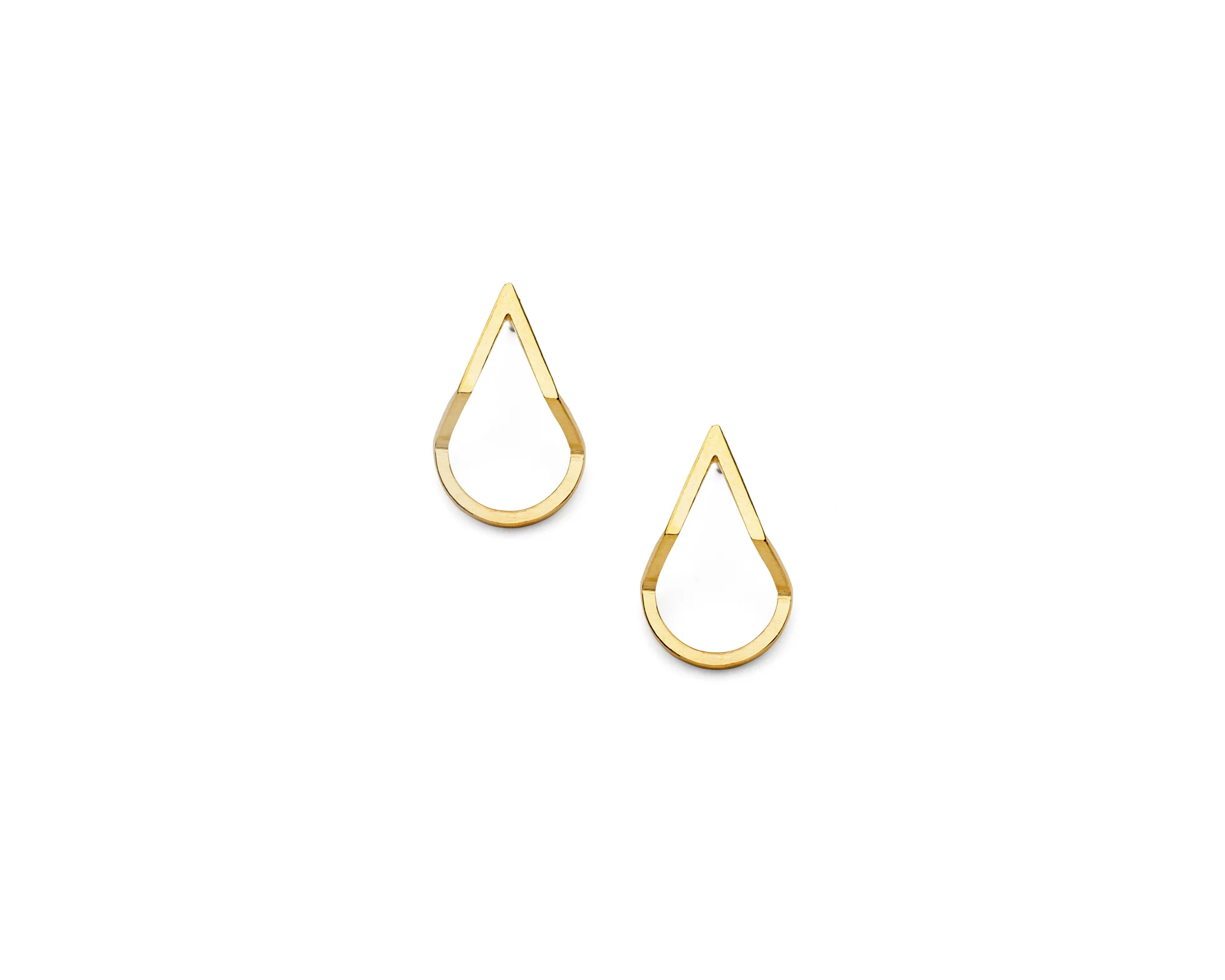 Geometric Teardrop stud earrings in gold plated silver (gold vermeil). By Heather Woof Jewellery.