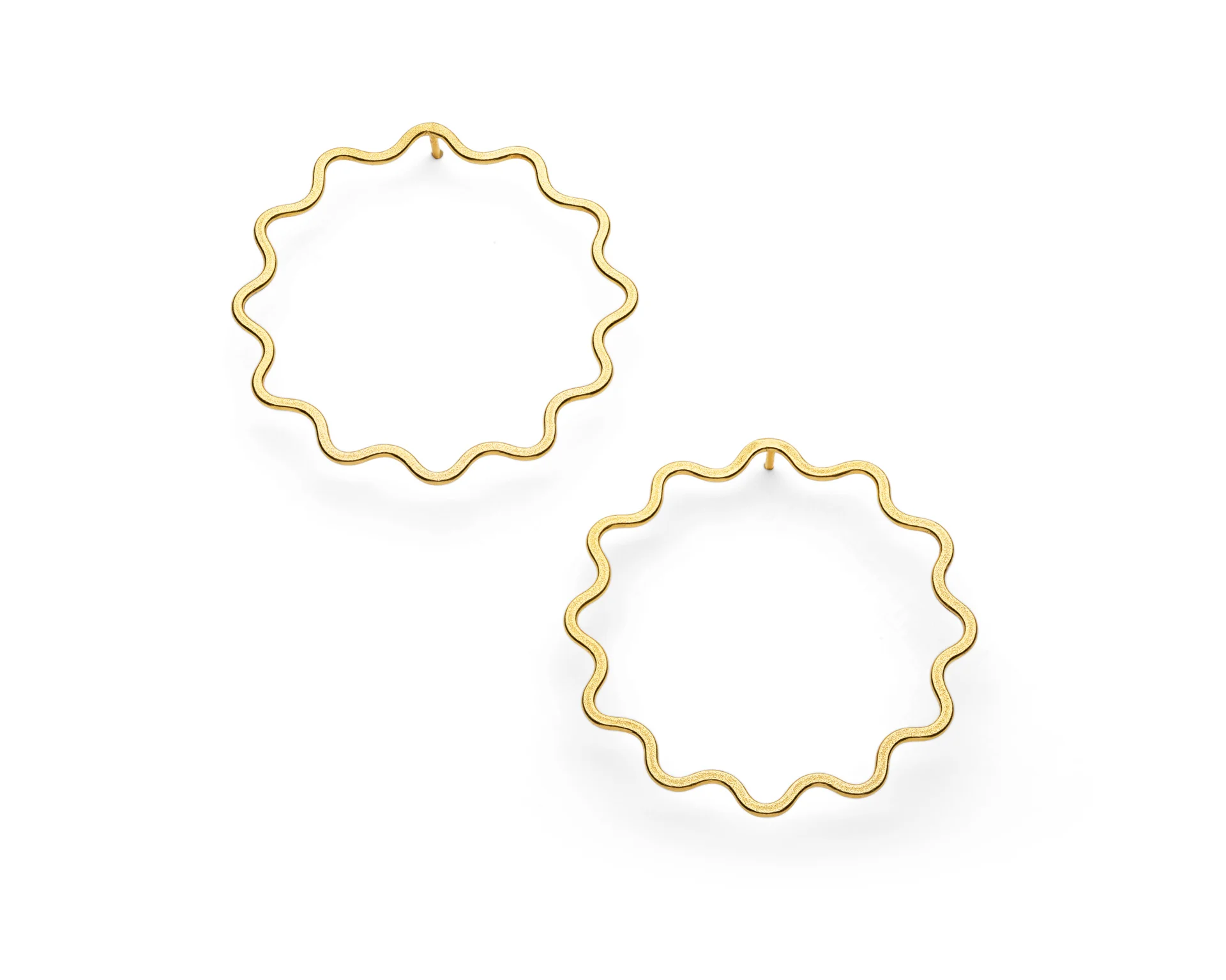 Large Ripple statement stud earrings in gold plated silver (gold vermeil). By Heather Woof Jewellery