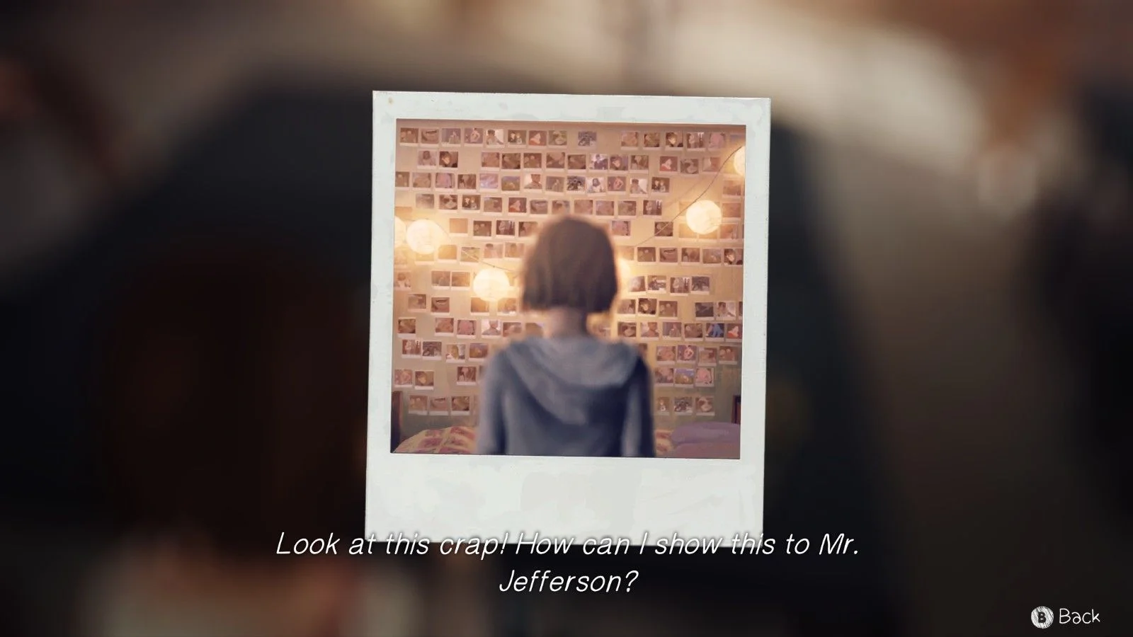 A screencap showing a selfie of Max, with the text "Look at this crap! How can I show this to Mr. Jefferson?"