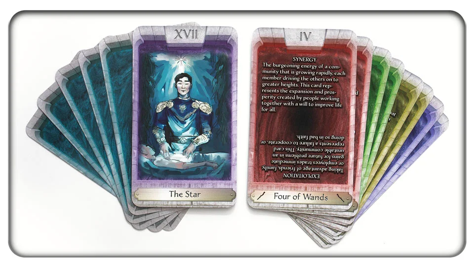 This is a photograph of the Print-on-Demand cards, which have rounded corners. See the next image for a comparison of The Star here to the Print-n-Play image of the same card.