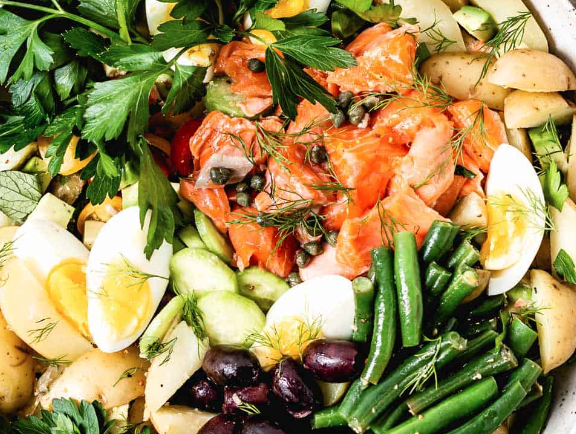 December 15th: Family Style Nicoise Salmon Salad with Green Beans, Egg, Potatoes, and Olives