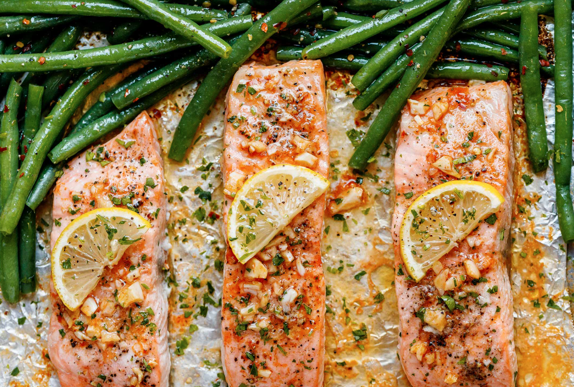 September 8th: Wild Atlantic Salmon, Green Beans, and Curried Couscous with Scallions, Dried Cranberries, and Toasted Almonds