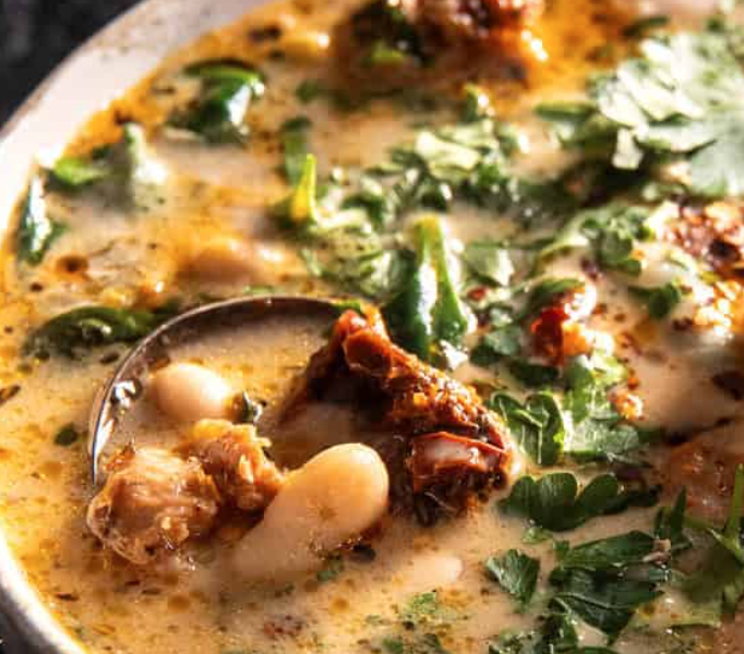 September 9th: Creamy Tuscan Soup with White Beans and Turkey  Sausage, Caesar-Style Salad with Croutons and Parmesan (no raw egg  in the dressing)