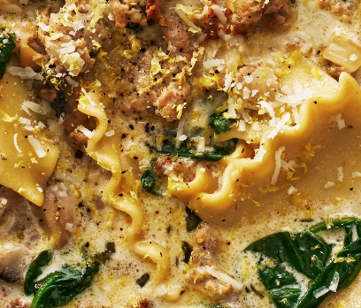 September 21st: Creamy Lasagna Soup with Italian Turkey Sausage and Garlic Bread
