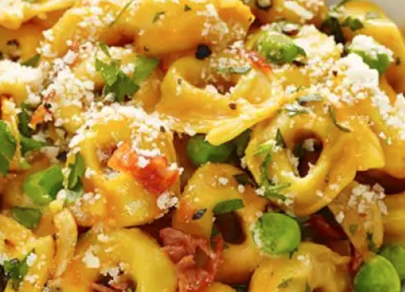 February 13th: Cheese Tortellini with Prosciutto and Peas and a Caesar(esque) Salad