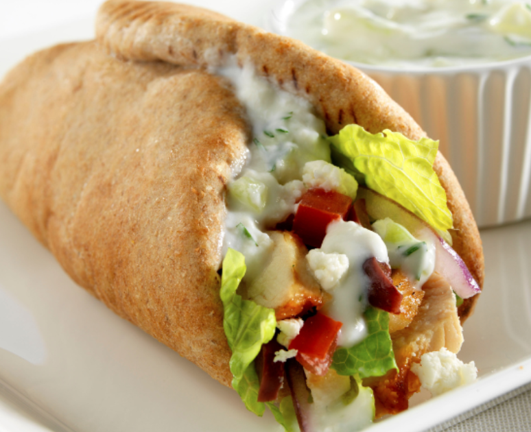February 17th: Greek Chicken Breast Wrap with Greens, Tomato, Red Onion, Cucumber, and Tzatziki
