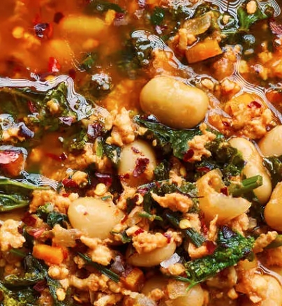 February 26th: Hearty White Bean Soup with Ground Turkey and Greens and a Baguette
