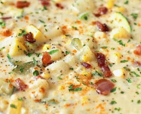 August 18th:  Summer Corn and Zucchini Chowder with Bacon; and Bread Rolls