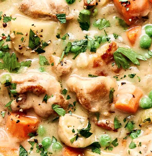 April 29th: Garlic Butter Chicken Stew with Vegetables; Dinner Rolls; and Garden Salad