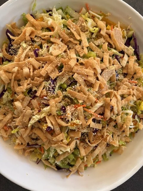 July 22nd: Family Size Chinese Chicken Salad + “Fried” Rice with Veggies (contains cooked egg)