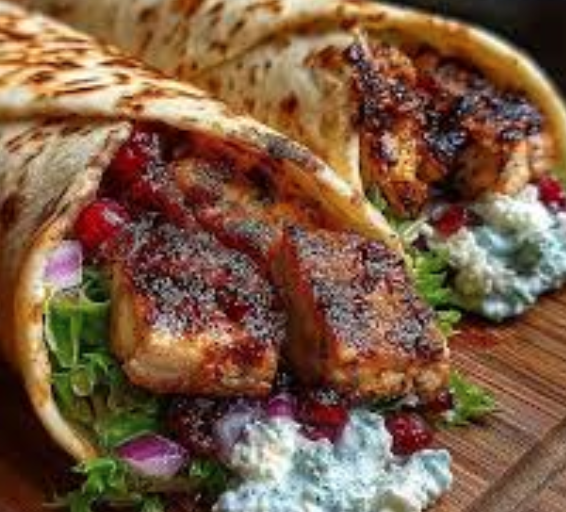 March 16th: Greek (Chicken Breast) Souvlaki Flatbread Wraps; Cranberry Tzatziki; Roasted Sweet Potato Wedges