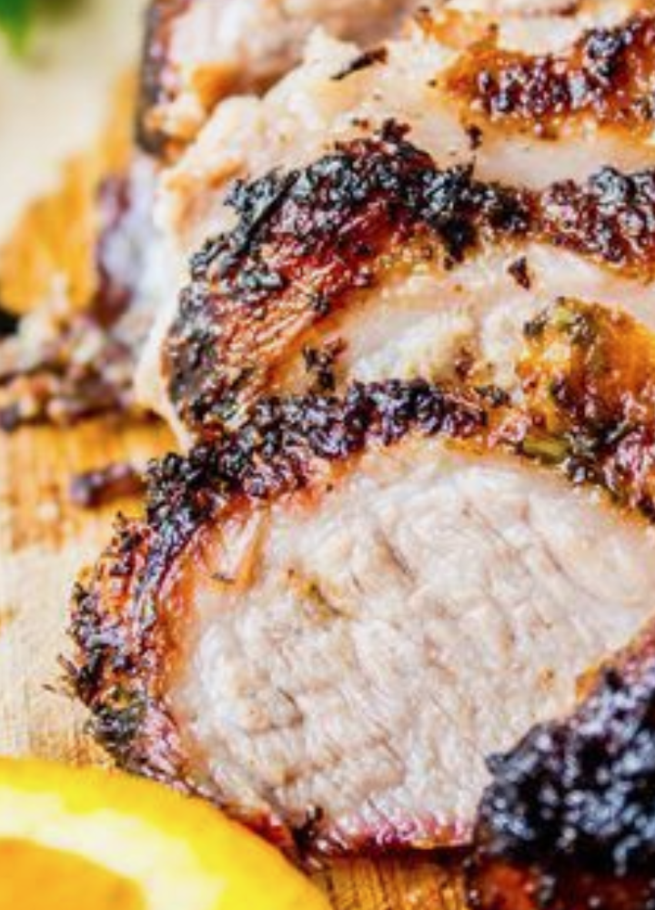 April 15th: Mojo Pork Loin with Turmeric Rice and Three Bean Salad with Corn, Red Onion, and Cherry Tomatoes + Sherry Honey Vinaigrette