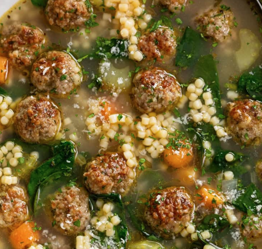 May 14th: Italian Wedding Soup with Pork and Beef Meatballs, Pastini, and Arugula Salad