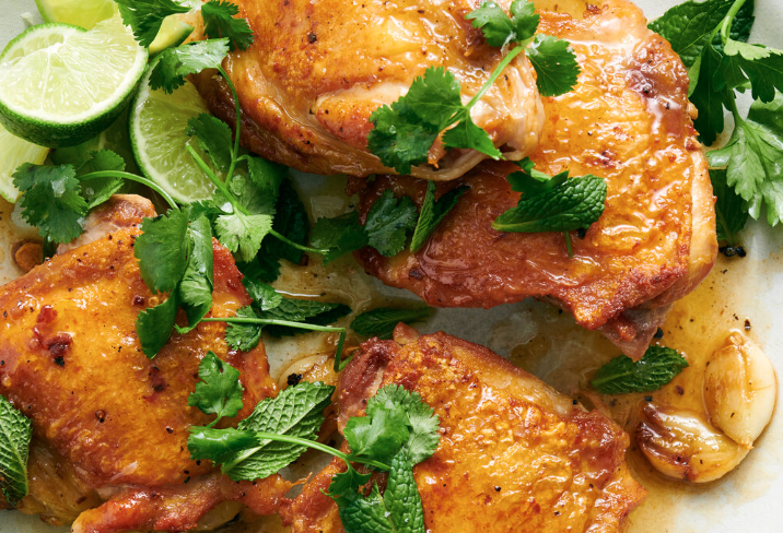 February 19th: Garlicky Chicken Thighs with Scallions and Lime, Brown Rice, and Green Beans