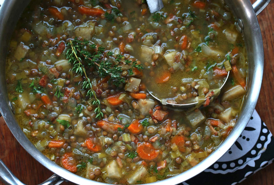 May 28th: Pancetta, Vegetable, and Lentil Soup; served with a Baguette and Chocolate Chip Cookies