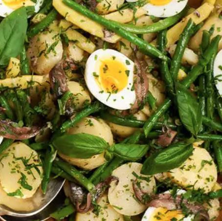 April 16th: Baked Chicken Breast With Green Bean and Roasted Potato Salad, Hard Boiled Egg, and Vinaigrette. Served with a Baguette.