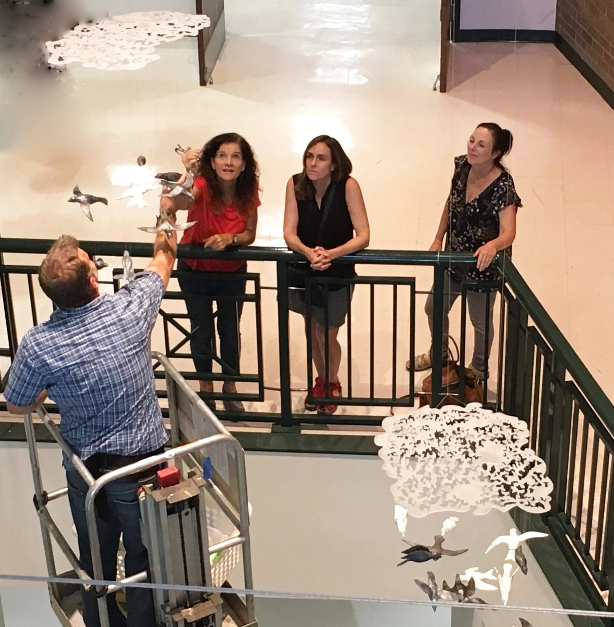 Installation team in the atrium