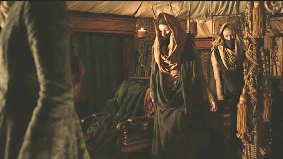 Nice idea: the Silent Sisters hand delivered Eddard "Ned" Stark's remains to a tented residence. (Why should grieving families return to the funeral home to collect the urn of cremated remains? People often appreciate it when funeral directors deliver.)