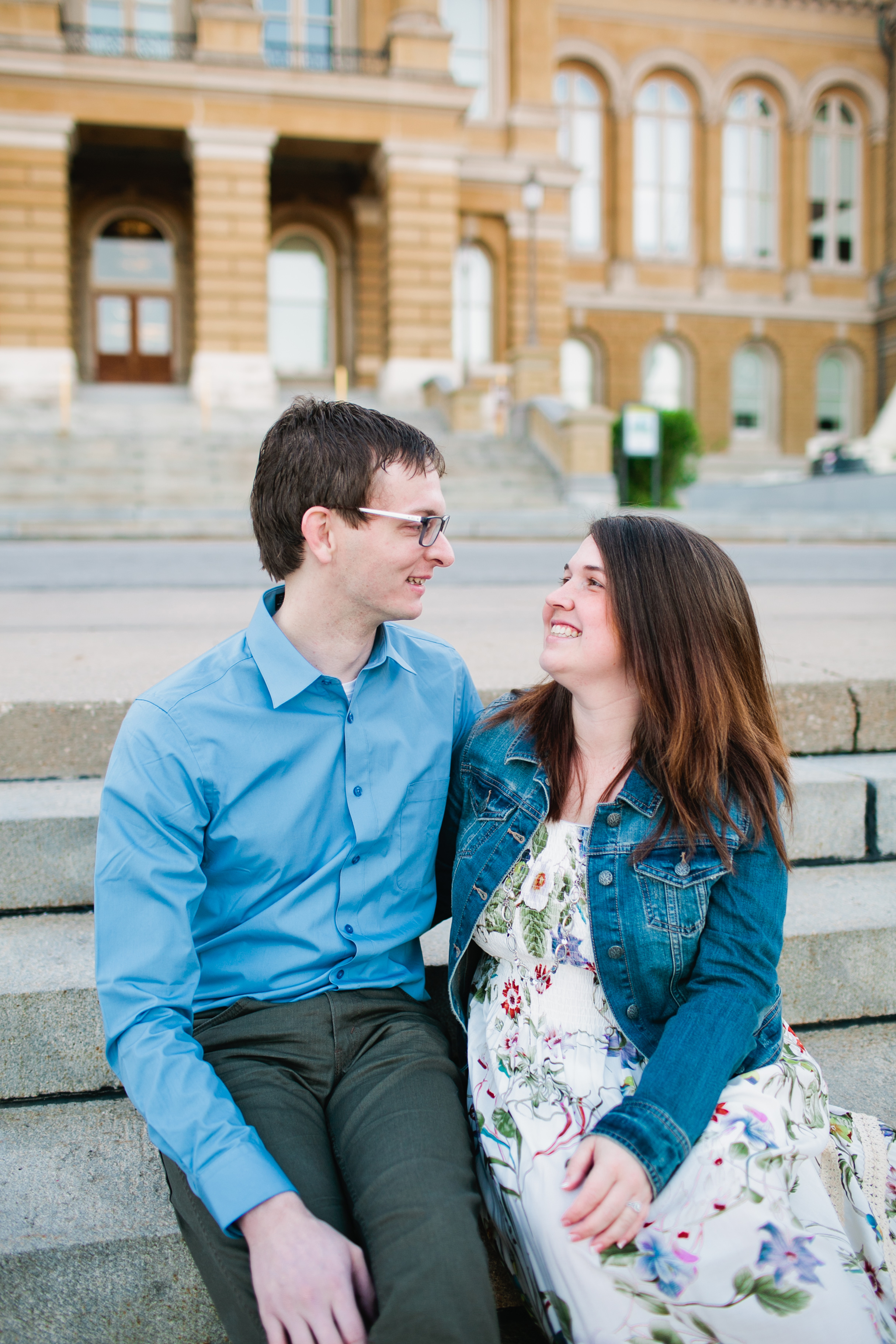 downtown engagement photos IOWA des moines