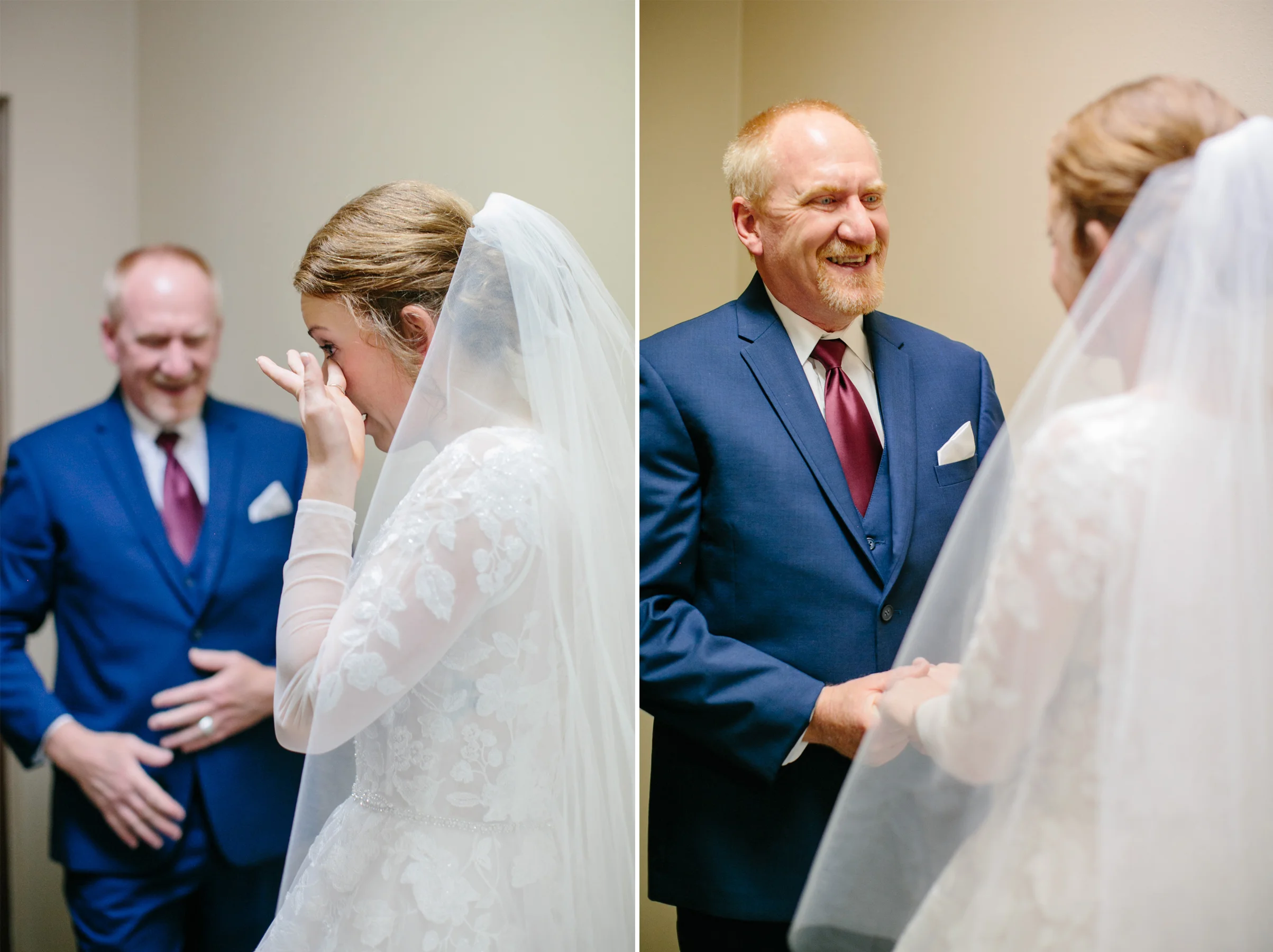 first look with dad bride wedding des moines iowa church