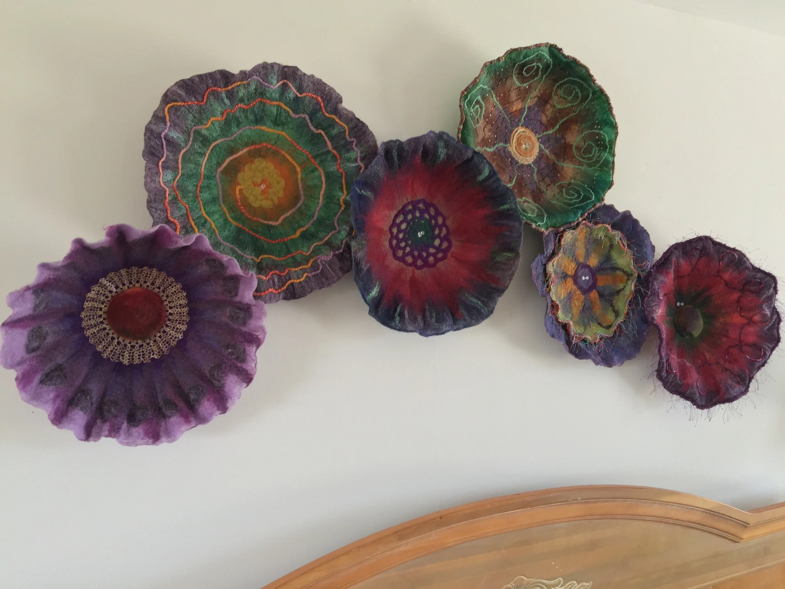  Commission for Jane  These fabulous felted floating flowers were designed for above her bed headboard. 