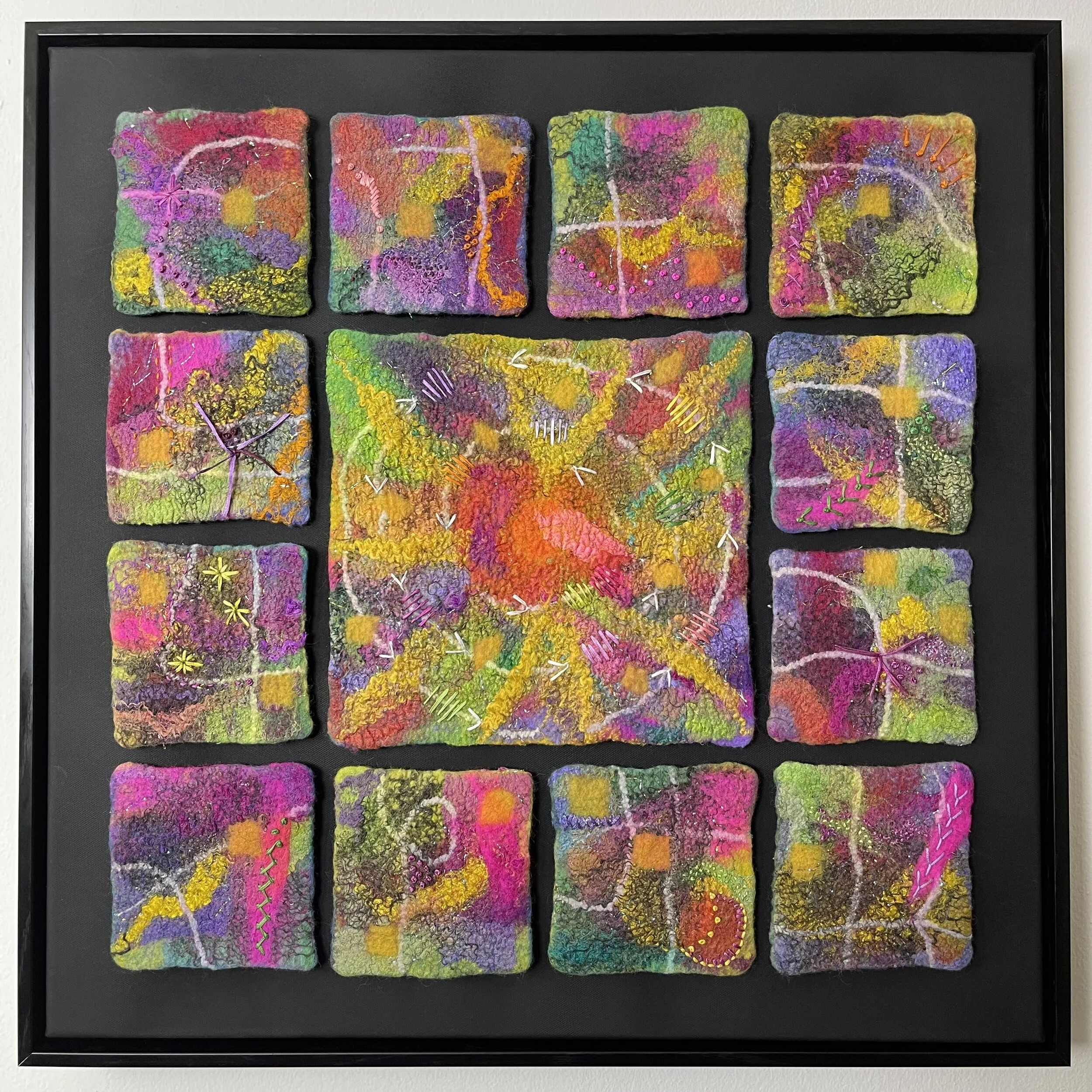 'Solstice'   Hand-felted Tiles,   20" x 20"