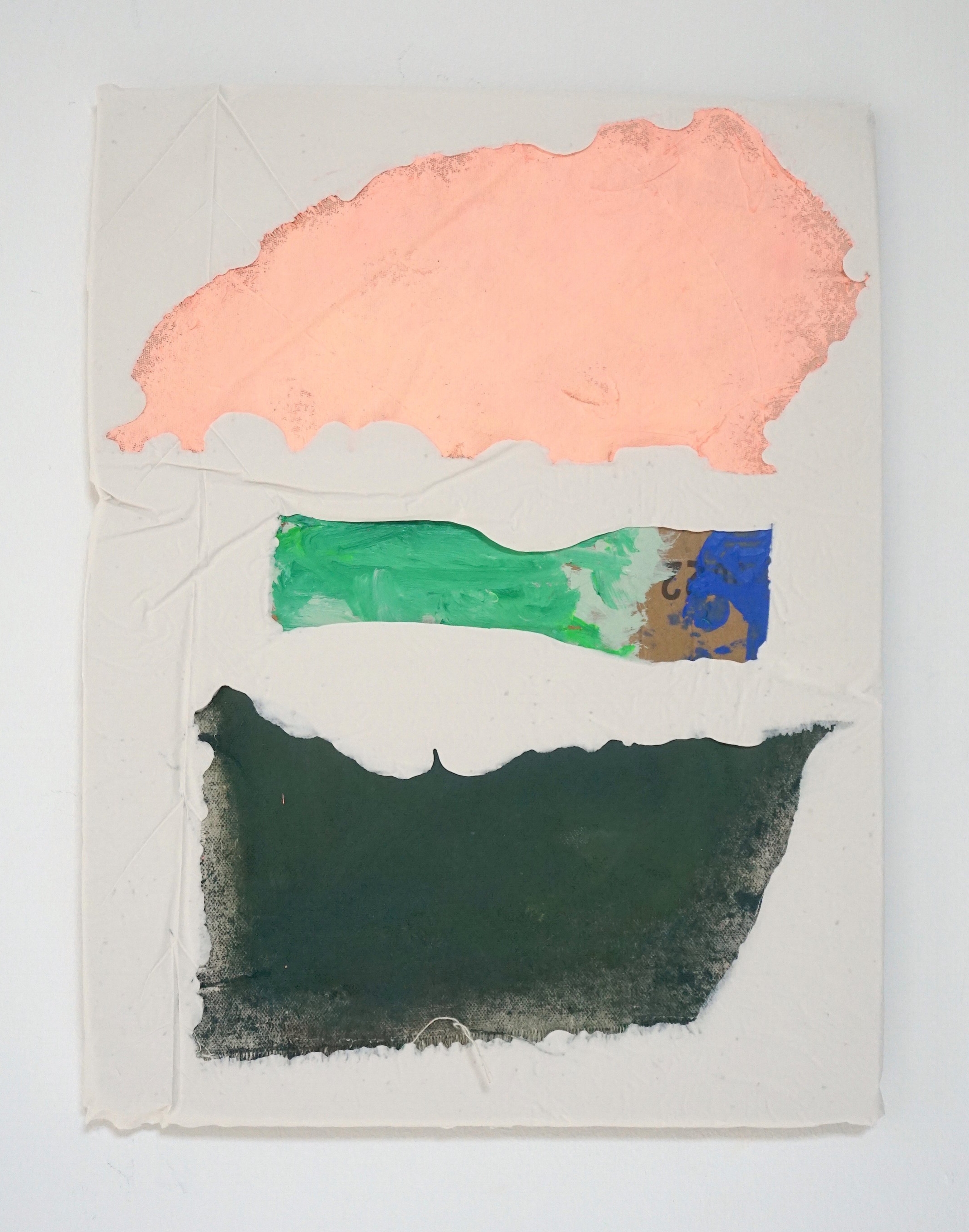 Untitled Fragment (pink and green canvas, found cardboard, paint) | Composite and Mixed Media | 42 x 32 cm