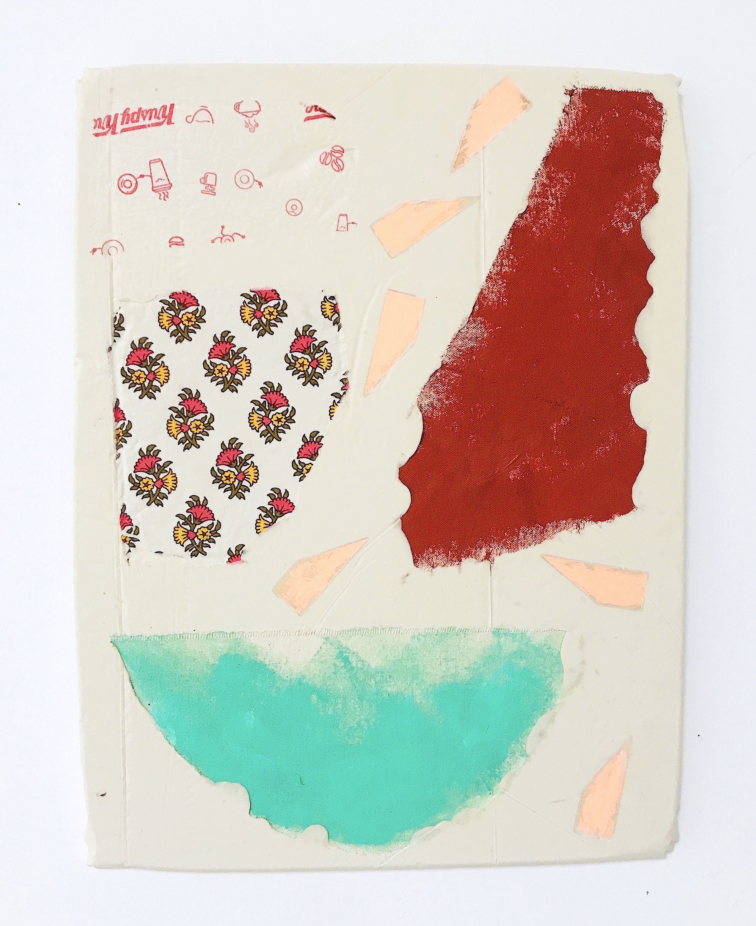 Untitled Fragment (pink wedges, found fabric, Krispy Kreme wrapper, canvas) | Composite and Mixed Media | 42 x 32cm