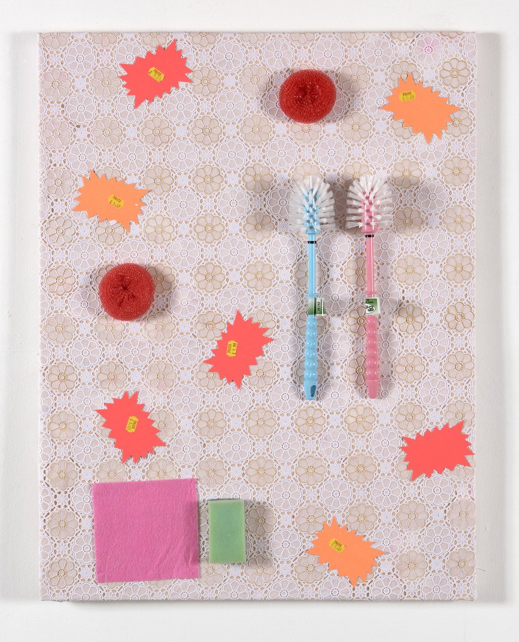 Made in Turkey | Loo Brush, Sponge, Brillo Pad on Vinyl Tablecloth and Canvas | 88 x 86 cm