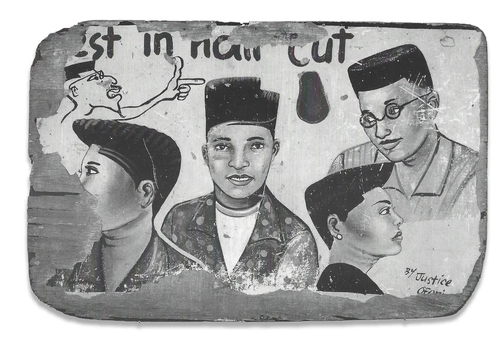 African Signboard Art—Vintage Barbershop Sign Paintings, Roadside Wood ...