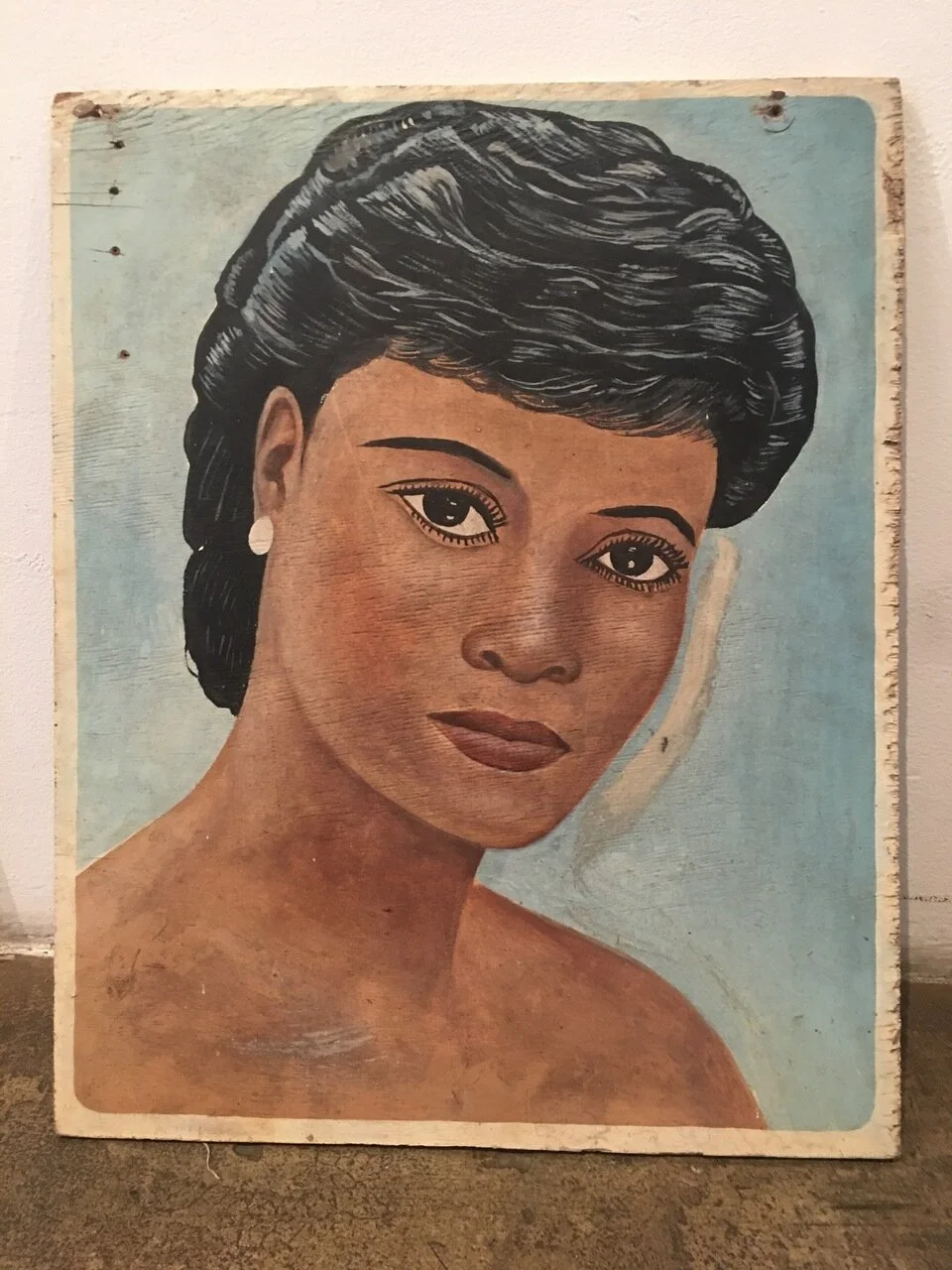 Hairdressing sign, c.  1980s, Ghana, paint, wood, 22" x 18"