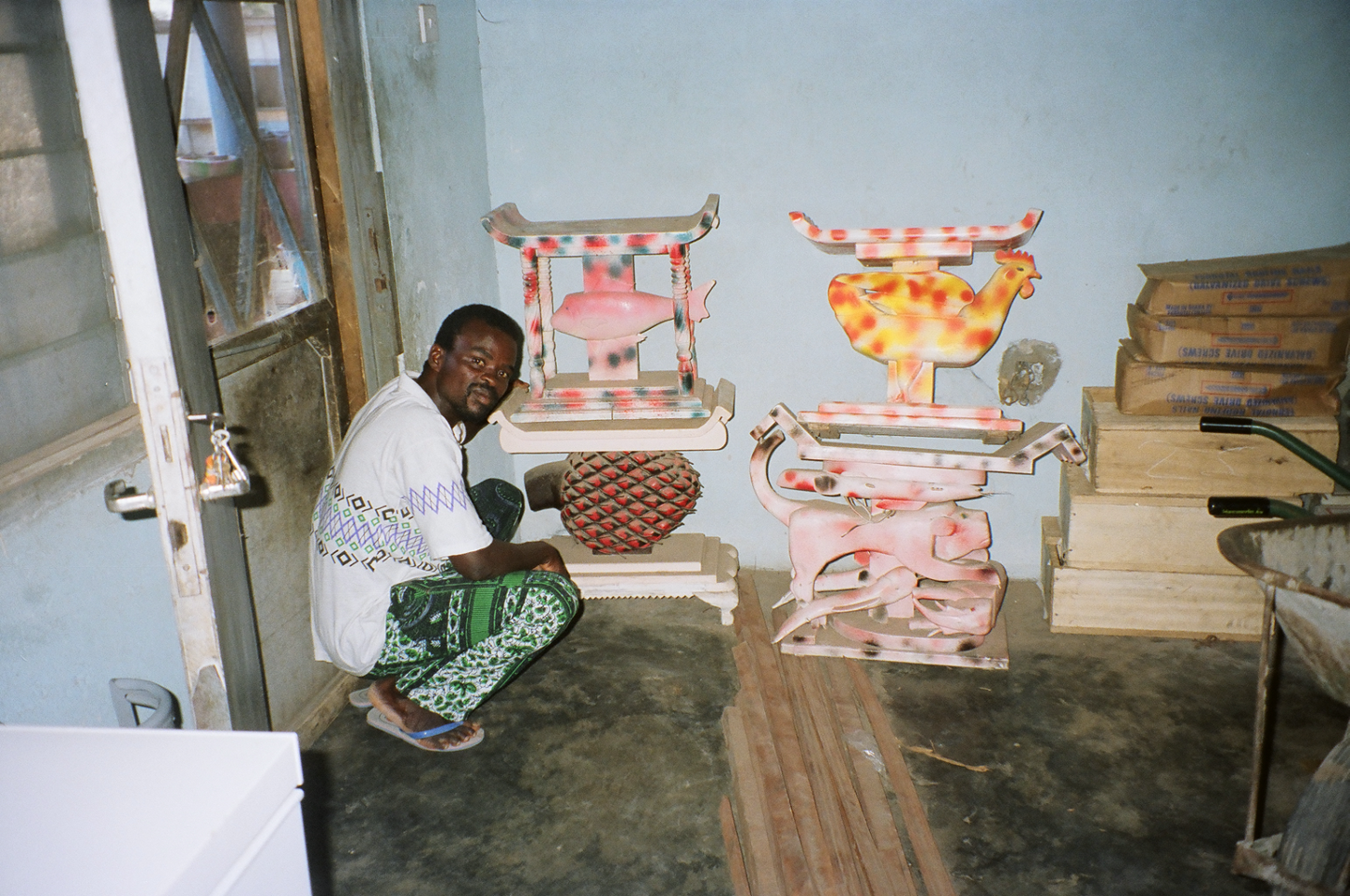 The Late Sowah Kwei with unique stools custom-made to accompany FAVs
