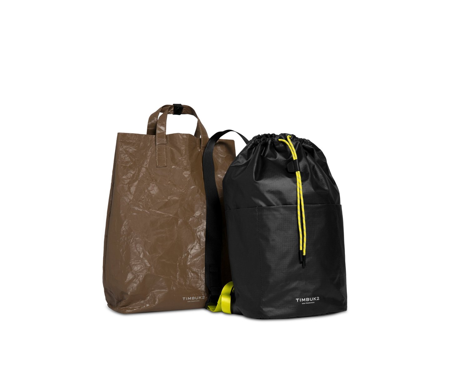 The series features a shopper size tote with a pull out draw string pack.