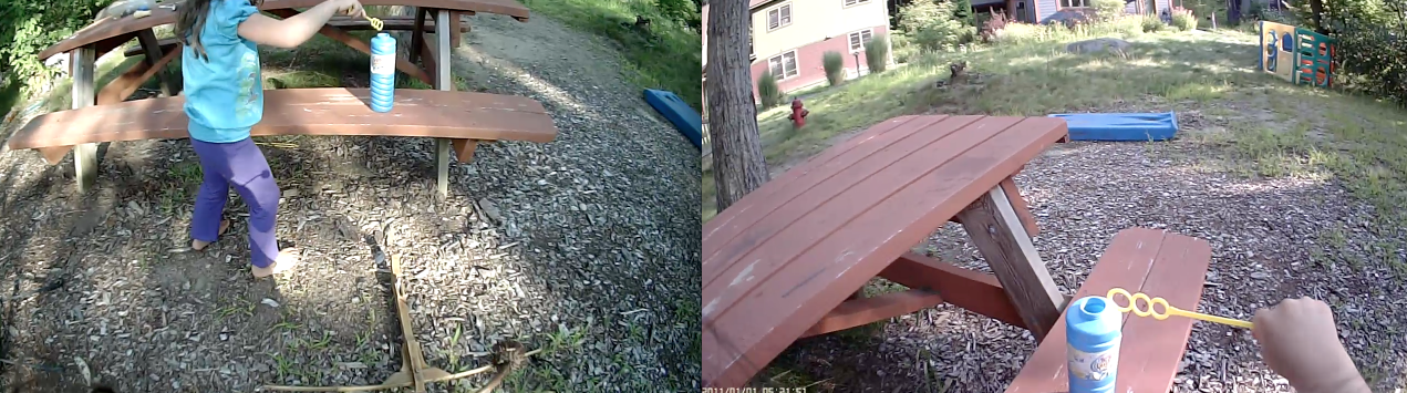  Images from technical prototype of POV cameras on multiple children 