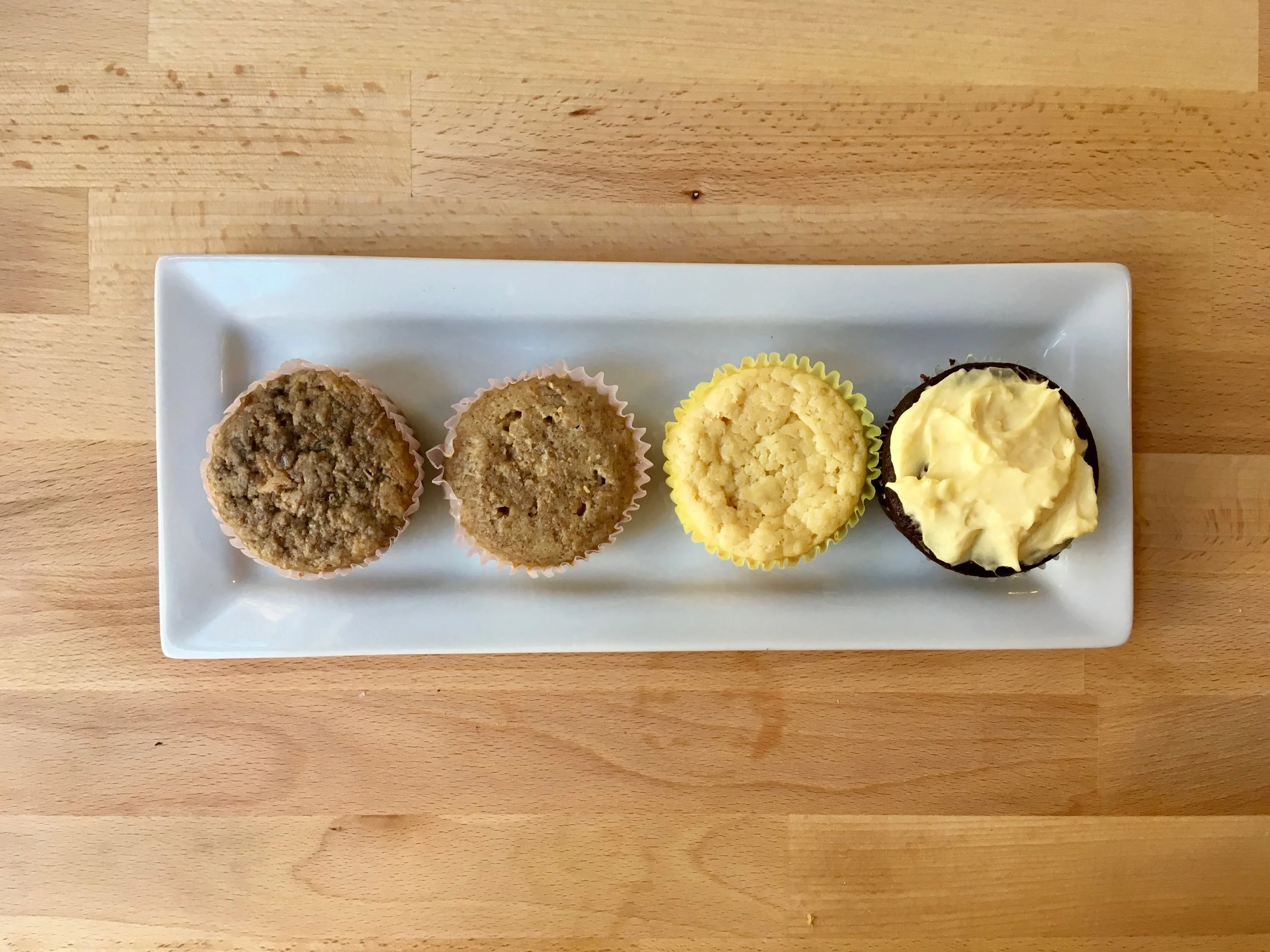 My tests from left to right: Banana "cupcake", Vanilla Chai, Vanilla Orange, and Chocolate