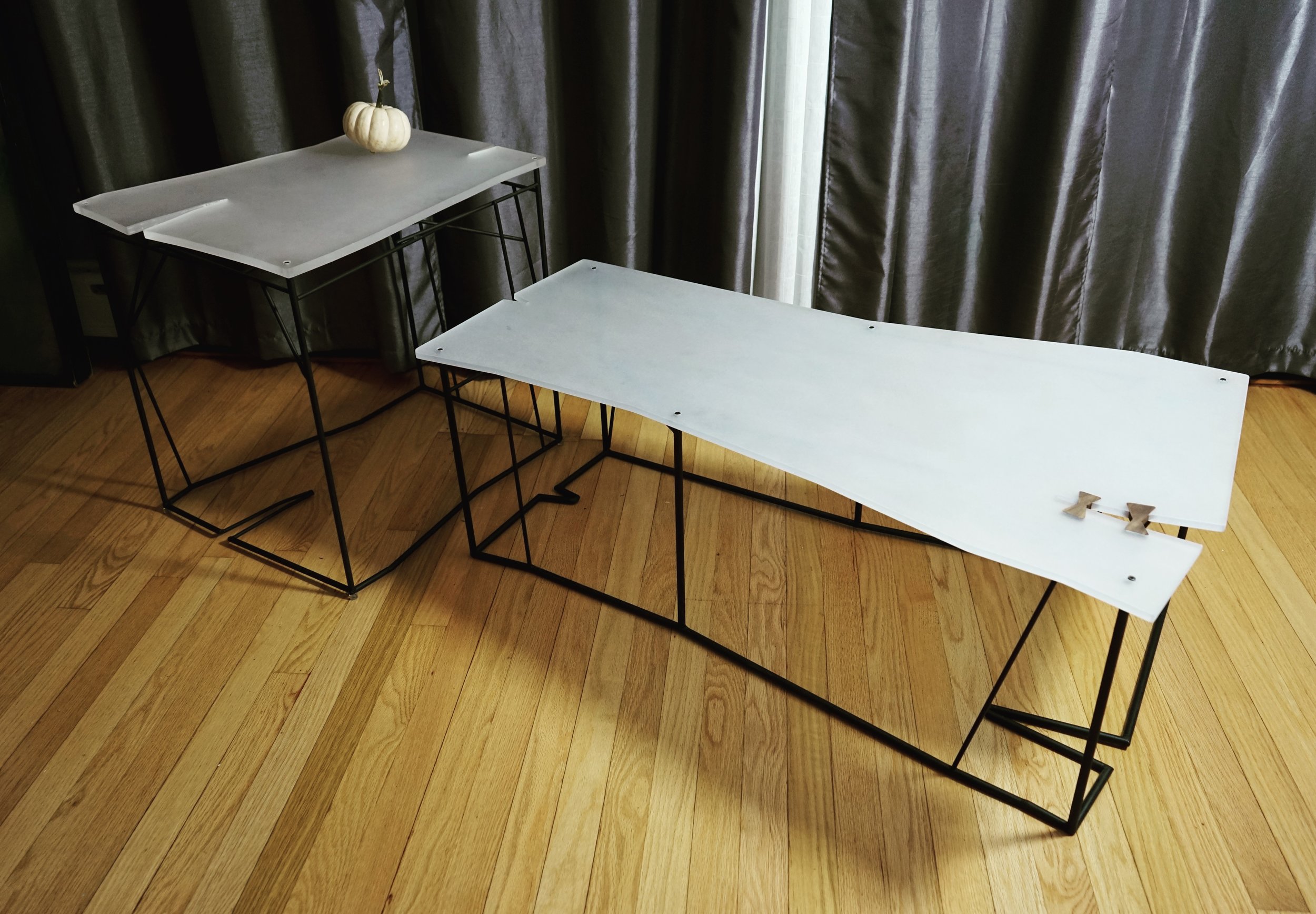 My recent designs.Cooffe and side table ,acrylic top ,walnut butterfly joints , 