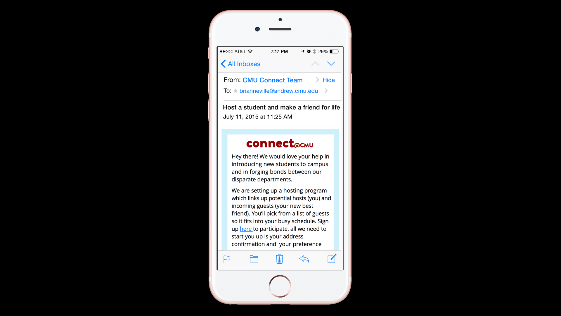 A week before, he receives an email from the CMU Connect Team, asking students to help in hosting new students to make their transition easier. It reminds Brian that he hasn’t met a lot of people outside his department, something he’s really wanted
