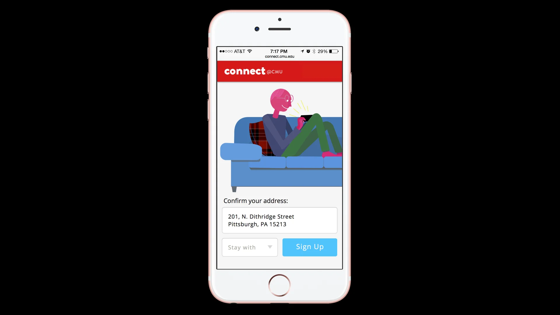 Brian is taken directly to a page to confirm his current address and choose whether he cares if he hosts male or female students. The whole sign-up process takes seconds…