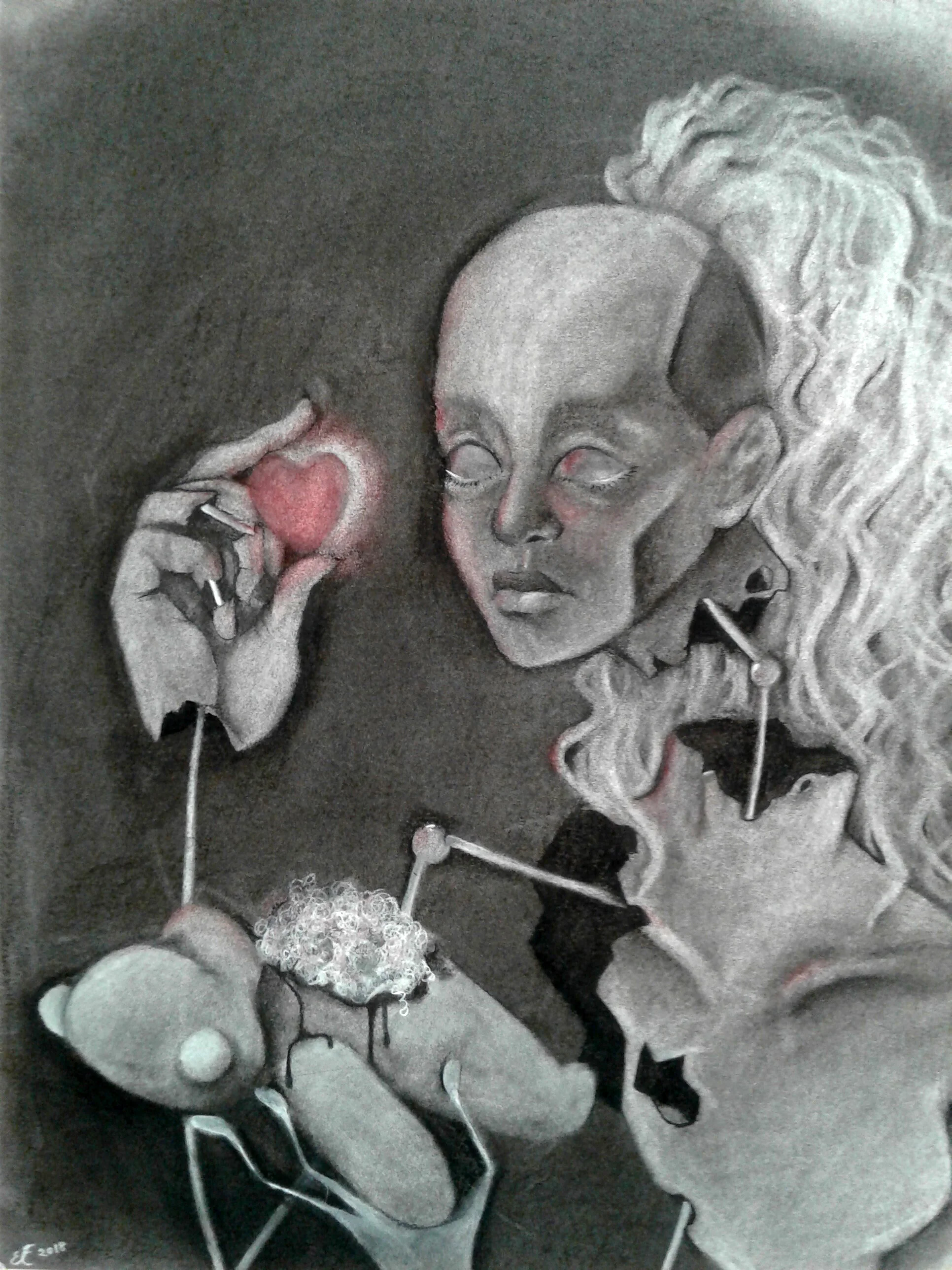 Robot Self-Portrait, Charcoal & pastel, 12 x 16", 2018. By Erin Fitzgerald