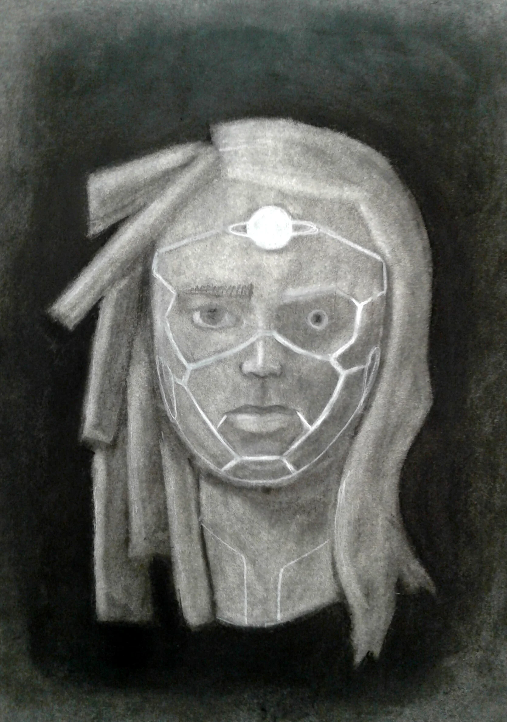 Robot Self-Portrait, Charcoal, 12 x 16", 2018. By Jess Curley