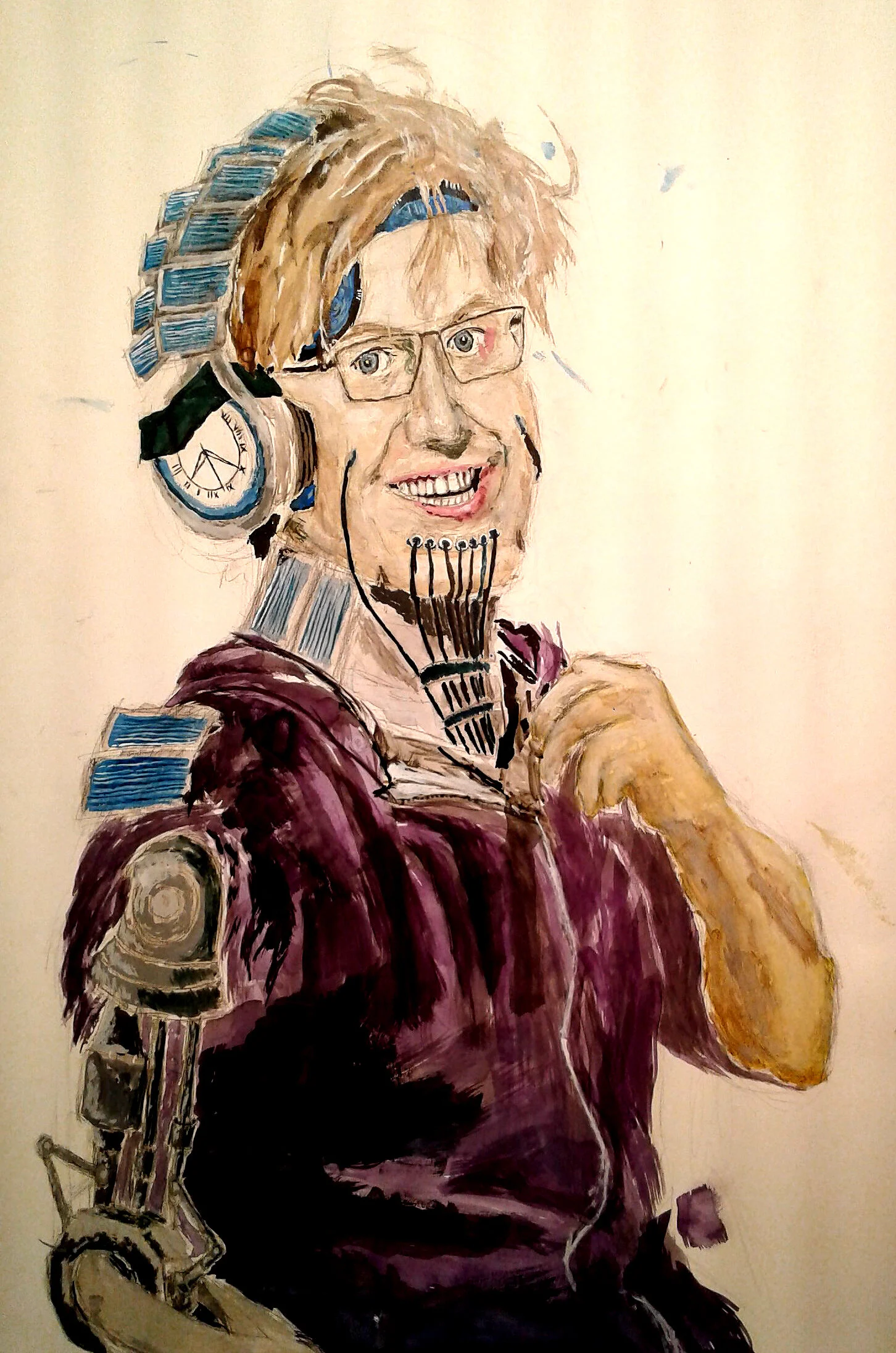 Robot Self-Portrait, Watercolor, 18 x 24", 2018.