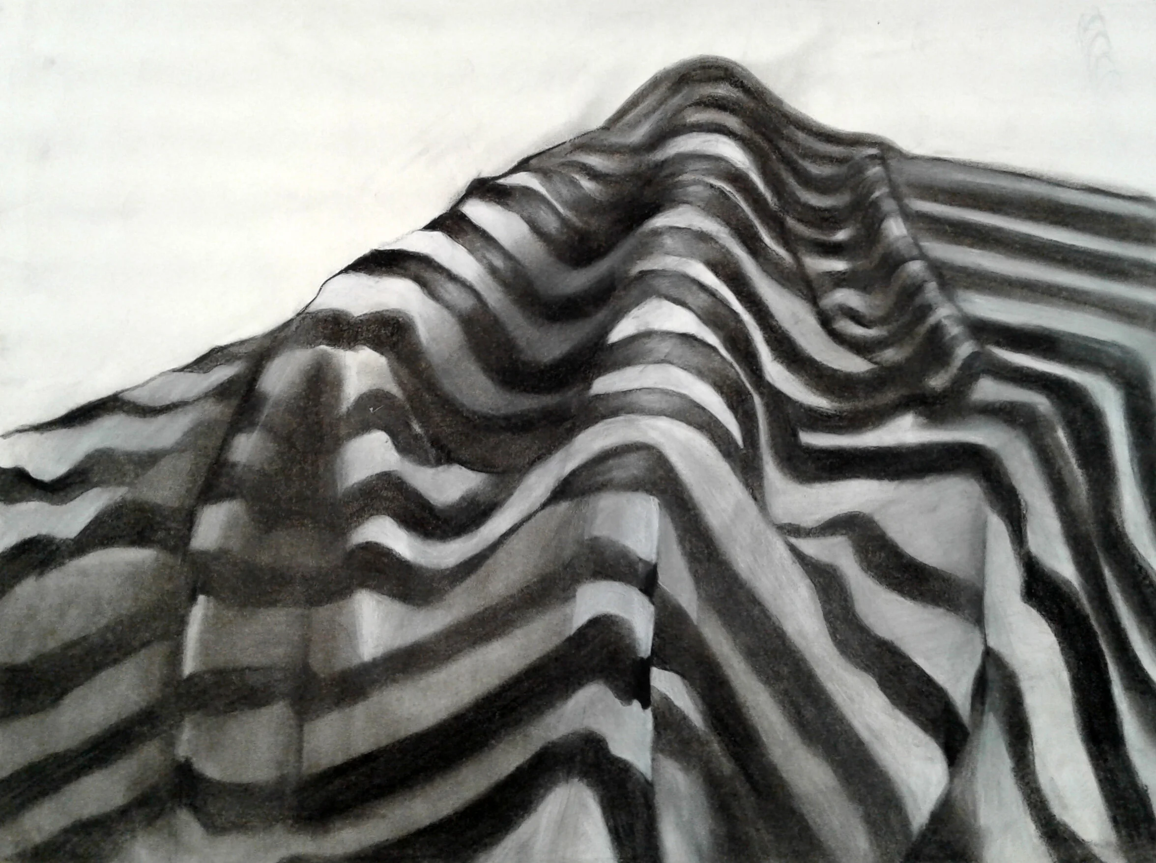 Cross-Contour Fabric Drawing, Charcoal, 18x24", 2018. By Erin Fitzgerald