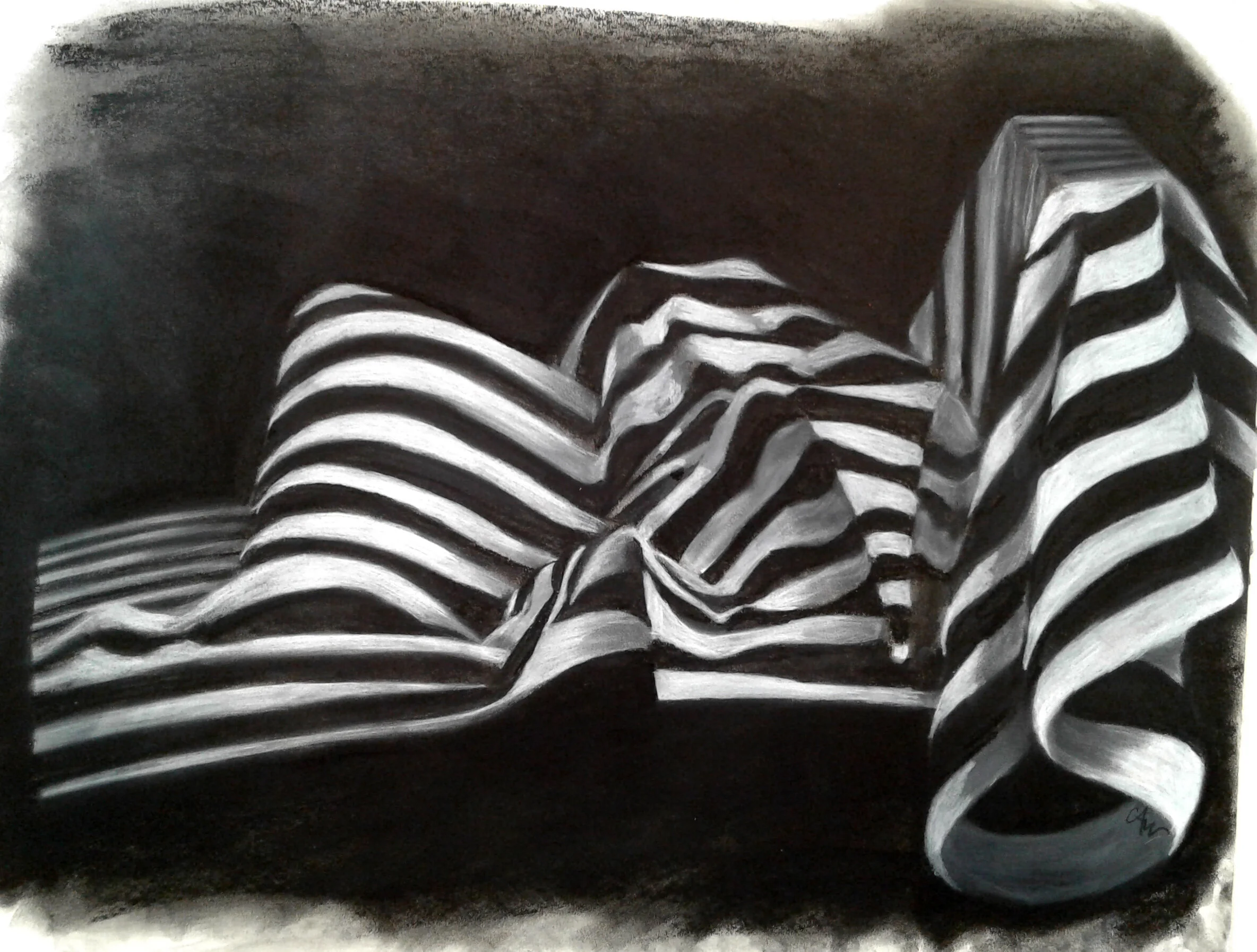 Cross-Contour Fabric Drawing, Charcoal, 18 x 24", 2019. By Cyerra Wilburn