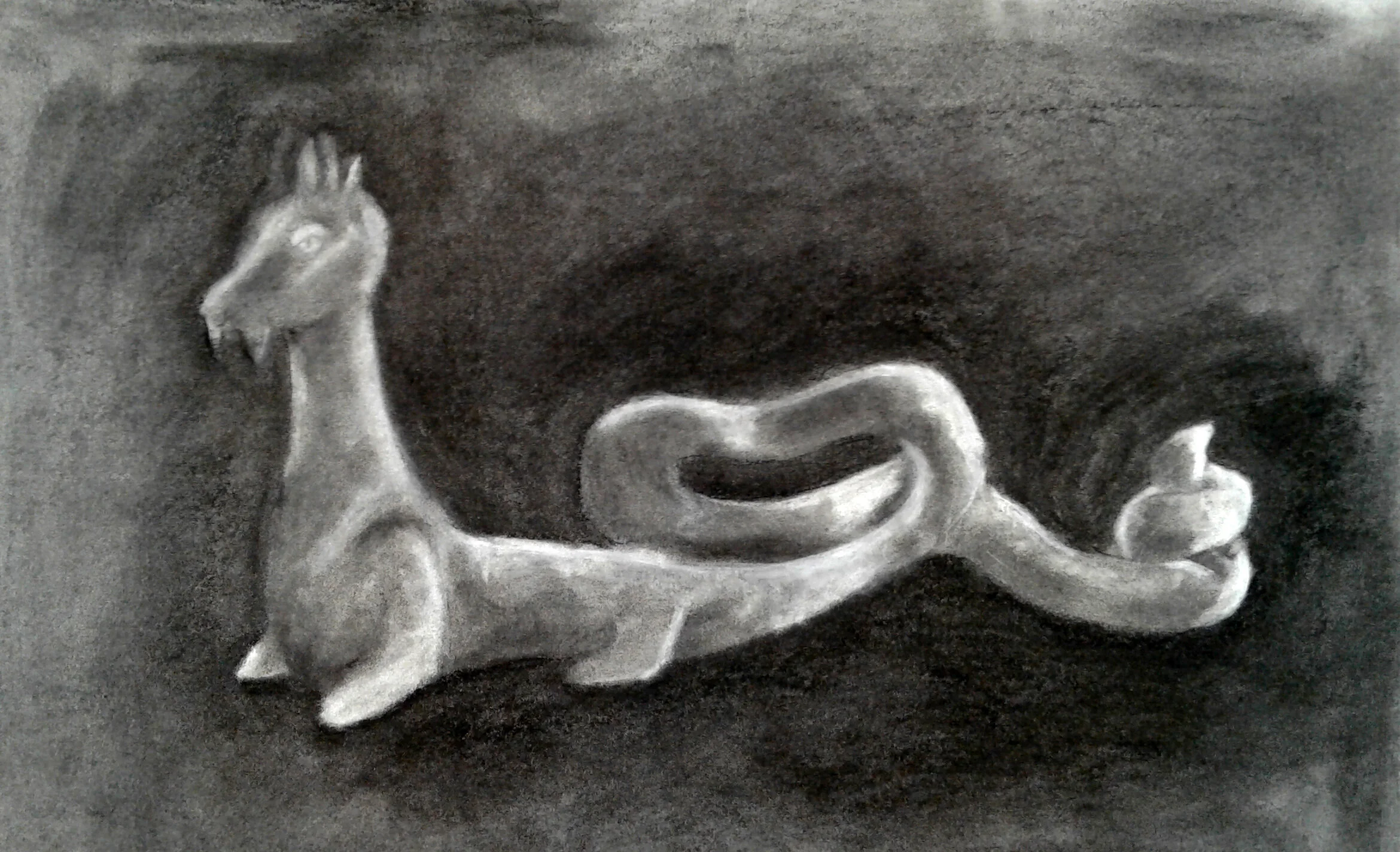 Biomorphic Sculpture Drawing, Charcoal, 18 x 24", 2018. By Jess Curley