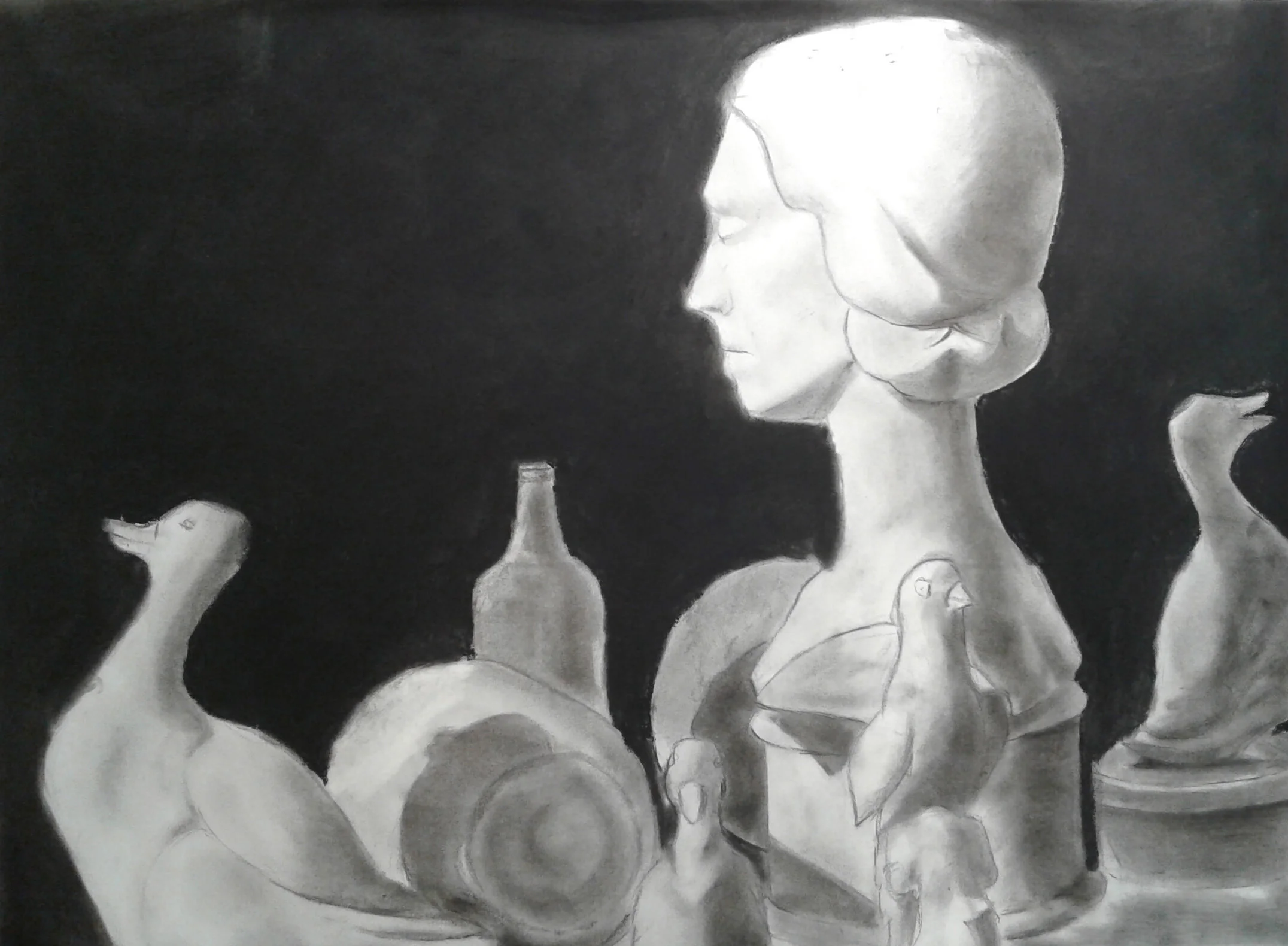 Reductive Value Still-Life, Charcoal, 18 x 24", 2019. By Stella Garland