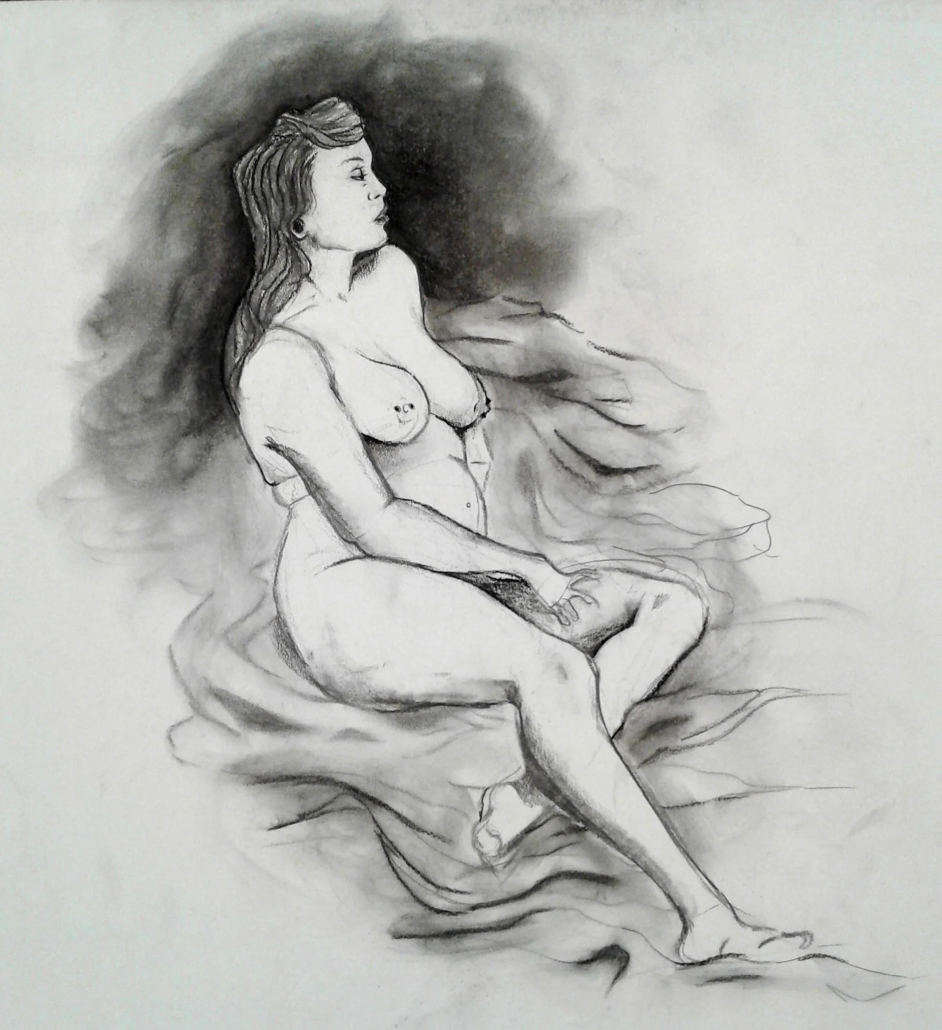 Extended Figure Drawing (30 minutes), Charcoal, 18 x 24", 2018. By Erin Fitzgerald