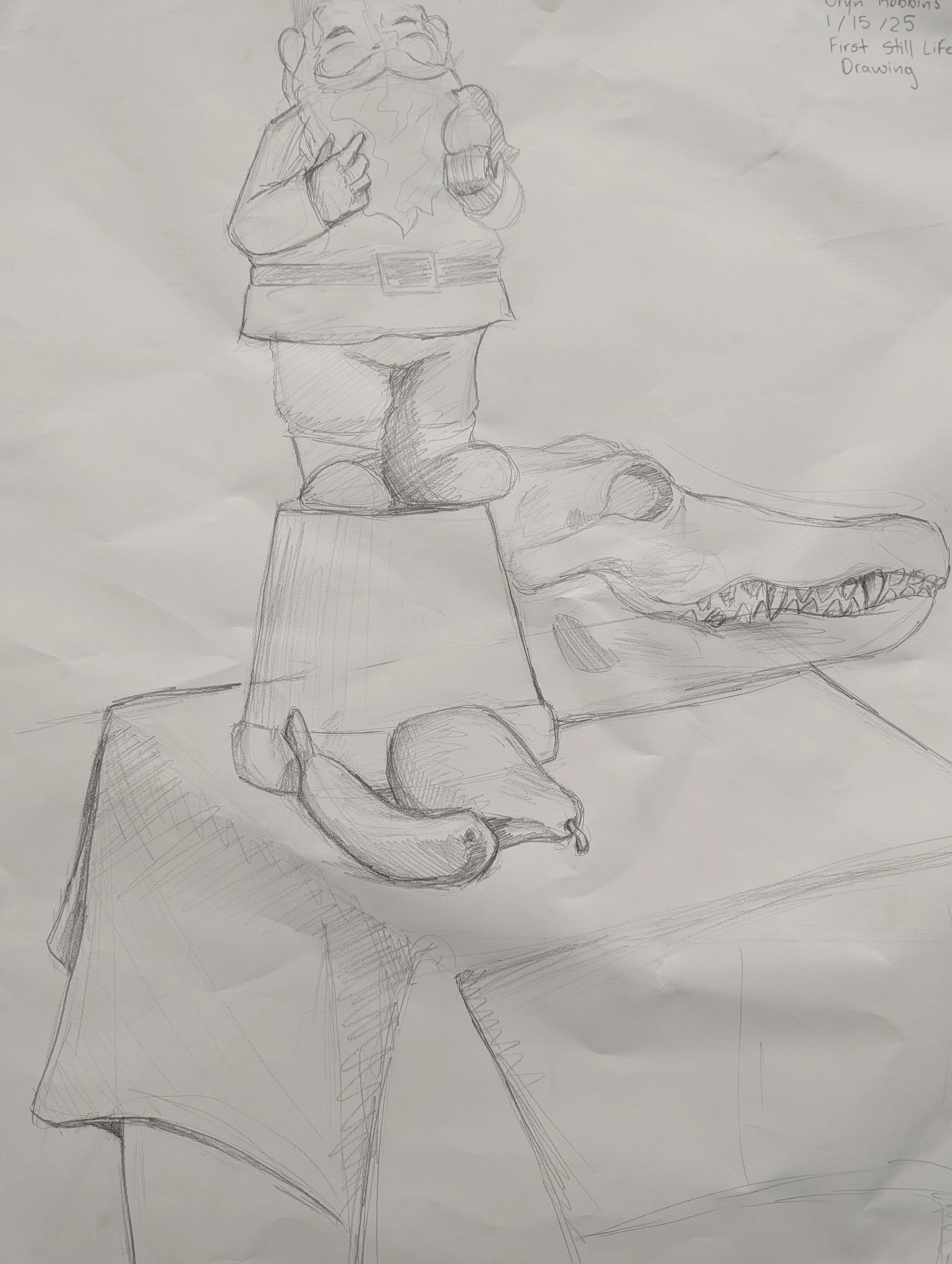 Evidence of Progress Still Life, by Oryn Robbins. First Day Drawing, 2025.