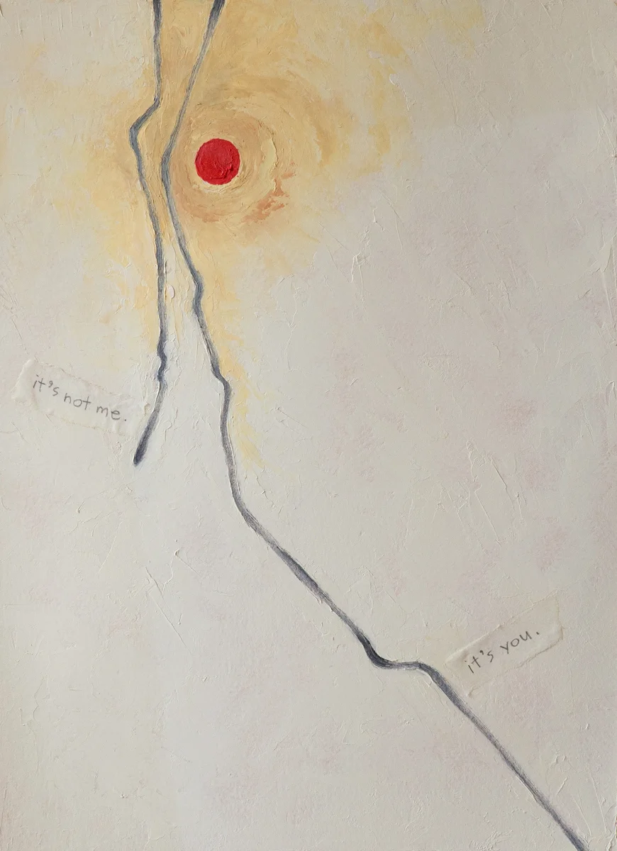 Threads is an exploration of paths of relationships and moments of communication. We make contact, we come together, we drift apart in our journeys. It's Not Me, It's You oil on paper, 12.5 x 9